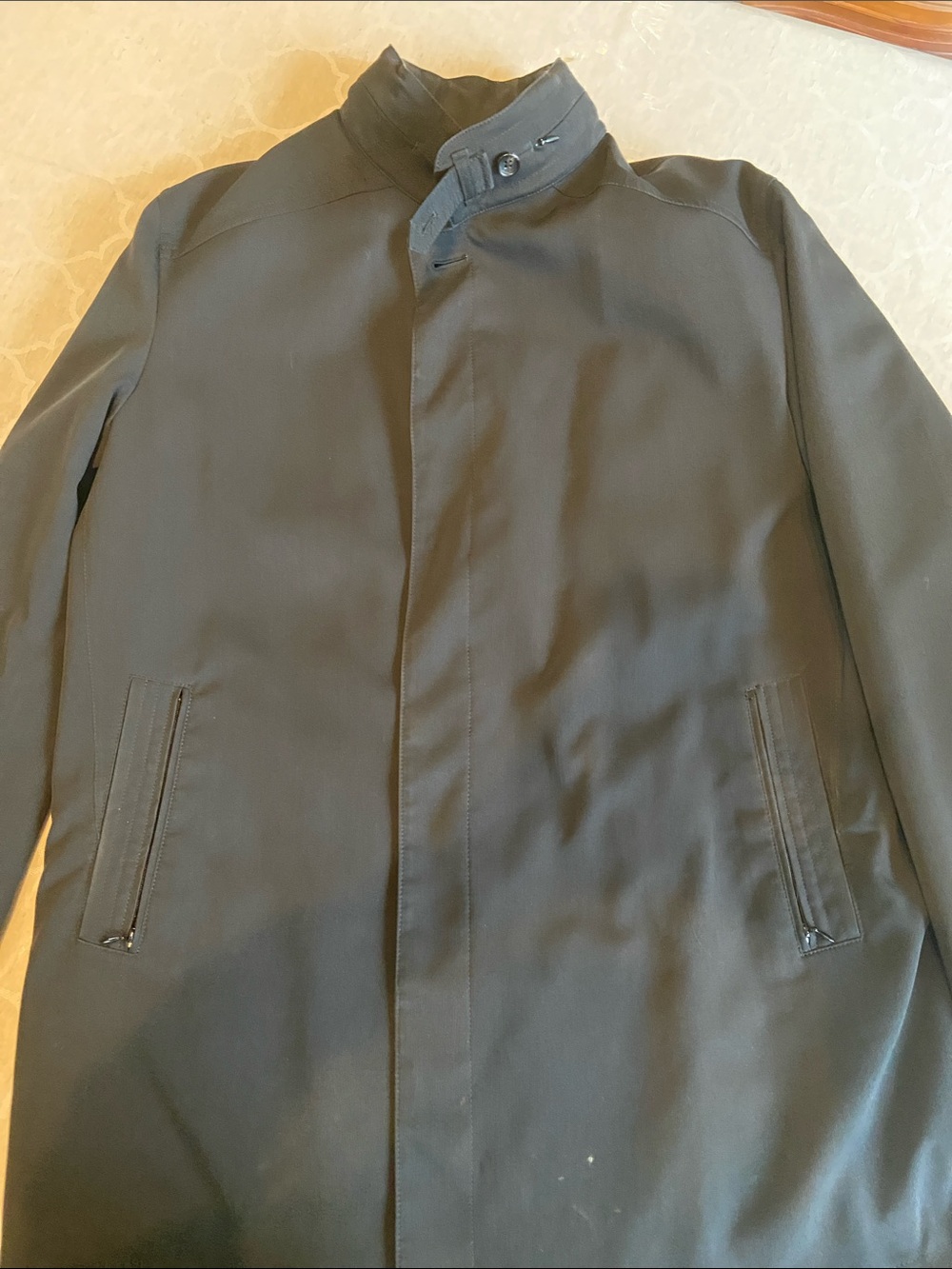 Men's Black Stand-Collar Trench Coat - Minimal Modern